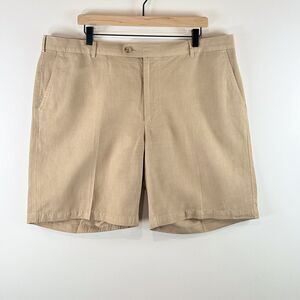Peter Millar Seaside Men Shorts Brown Chino Linen Silk Crown Sport Golf Size 40